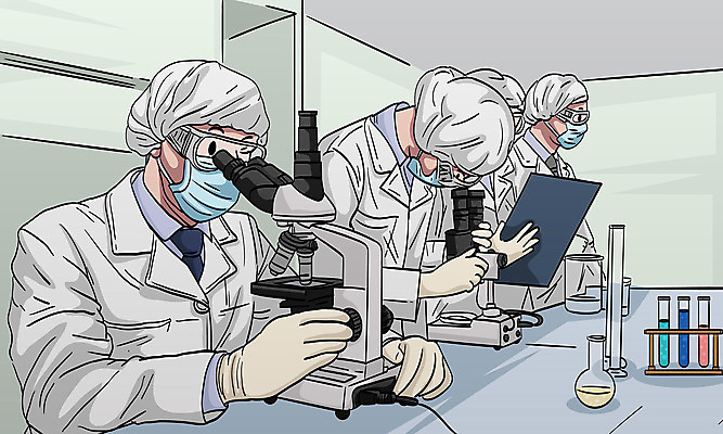 여자 남자 장갑 일러스트 현미경 실험 작업복 마스크 여러명 상반신 성인 경제 비즈니스맨 비즈니스우먼 연구원 비커 조제 성인만 국내일러스트 AI파일 직업 잡화 옷 다수 비즈니스 실험기구 사람 약 직장인 만들기 파일형식 벡터