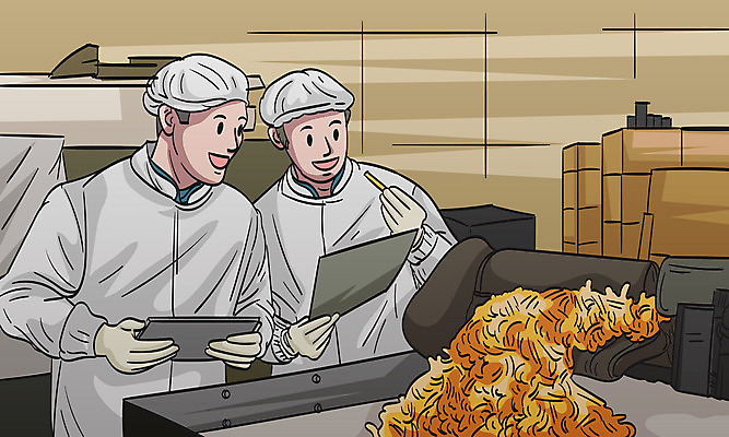 남자 일러스트 공장 상반신 성인 두명 경제 상자 태블릿 점검 위생장갑 위생복 성인남자만 식품공장 국내일러스트 AI파일 장갑 공업 사람 전자제품 스마트기기 남자만 성인만 파일형식 벡터