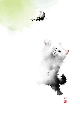 PSD 나비 두마리 일러스트 캘리그라피 붓터치 사람없음 고양이 번짐 낙관 반려 반려묘 영모화 국내일러스트 곤충 2 포유류 반려동물 그림 파일형식 효과