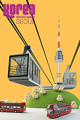 PSD 편집 편집이미지 여행 서울 한국 사람없음 3D소스 3D 디지털합성 오브젝트 케이블카 이층버스 남산타워 관광버스 국내여행 랜드마크 서울투어 시티투어 편집소스 편집3D 아시아 버스 남산 파일형식