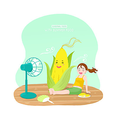 PSD 여자 과일 일러스트 바람 여름음식 옥수수 한명 초록색 여름 부채 선풍기 제철 여자한명만 제철음식 국내일러스트 자연요소 1 계절 음식 컬러 날씨 곡류 사람 가전제품 여자만 파일형식 여름_계절