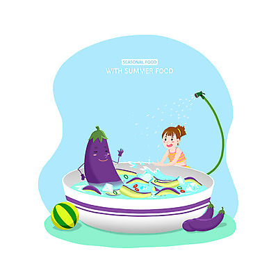 PSD 여자 과일 일러스트 공 물놀이 가지 한명 여름 파란색 호스 제철 여자한명만 제철음식 가지국 국내일러스트 1 계절 음식 컬러 채소 놀이 사람 국 여자만 파일형식