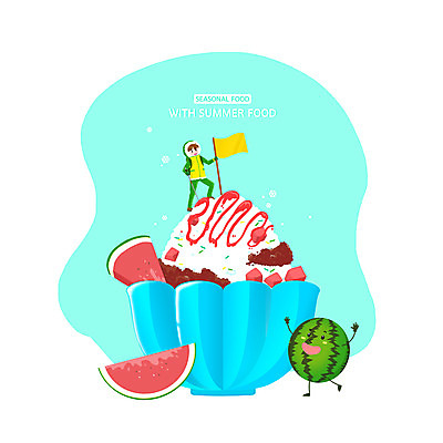 PSD 남자 조각 과일 일러스트 여름음식 수박 한명 빨간색 여름 파란색 등산 깃발 빙수 제철 제철과일 국내일러스트 1 계절 음식 컬러 디저트 사람 트래킹 파일형식 여름_계절