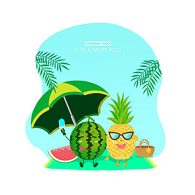 PSD 잎 과일 일러스트 아이스크림 여름음식 수박 사람없음 여름 파란색 바구니 파라솔 파인애플 막대아이스크림 제철 제철과일 국내일러스트 식물 계절 음식 컬러 디저트 열대과일 파일형식 여름_계절
