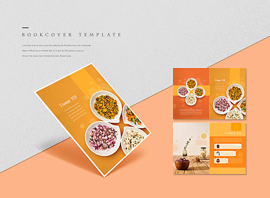 PSD 템플릿 그릇 표지디자인 북디자인 출판디자인 표지 꽃잎 꽃 ZIP 내지 리플렛 북커버 유리병 팜플렛 사람없음 주황색 꽃차 이미지템플릿 식물 식기 컬러 병_용기 차_음료 파일형식