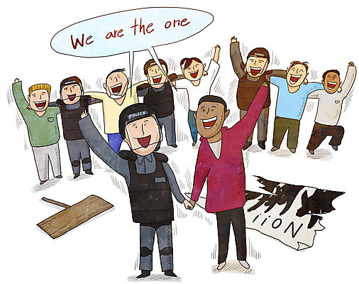 전신 PSD 여자 남자 일러스트 어깨동무 협상 여러명 평화 손잡기 만세 경찰 사회이슈 화합 화해 시위 세계평화 이해 인종차별 시위대 국내일러스트 직업 감정 포즈 다수 컨셉 비즈니스 모션 사람 차별 파일형식