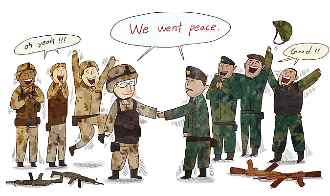 전신 PSD 남자 일러스트 악수 군대 협상 여러명 평화 손잡기 미국 기쁨 만세 군인 총 사회이슈 군복 전쟁 화합 화해 세계평화 이란 휴전협정 남자만 국내일러스트 직업 감정 무기 다수 컨셉 유니폼 북아메리카 비즈니스 중동 모션 사람 손짓 국군 파일형식