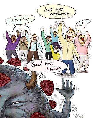 전신 PSD 여자 남자 어린이 일러스트 마스크 안전 여러명 성인 평화 기쁨 만세 인사 바이러스 사회이슈 즐거움 박테리아 떠남 세계평화 인플루엔자 작별인사 코로나바이러스 팬데믹 델타변이바이러스 국내일러스트 감정 다수 컨셉 의학 모션 사람 예절 파일형식