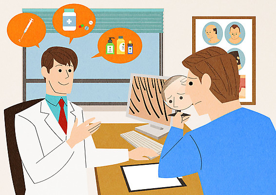 PSD 남자 일러스트 안내 병원 주사기 들기 사람 성인 두명 약 거울 의사 상담 샴푸 탈모 탈모클리닉 성인남자만 국내일러스트 의학 의료기기 모션 위생용품 의료진 클리닉 증상 남자만 성인만 파일형식