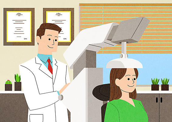 PSD 여자 남자 일러스트 병원 사람 성인 두명 치료 의사 탈모 탈모클리닉 성인만 헤어셀 국내일러스트 의학 의료진 클리닉 증상 파일형식