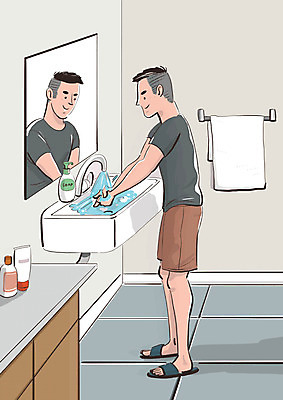 전신 PSD 남자 일러스트 한명 성인 수건 거울 사회이슈 화장실 손씻기 성인남자한명만 코로나바이러스 생활방역 델타변이바이러스 국내일러스트 1 컨셉 사람 위생용품 바이러스 씻기 방역 남자한명만 성인남자만 파일형식