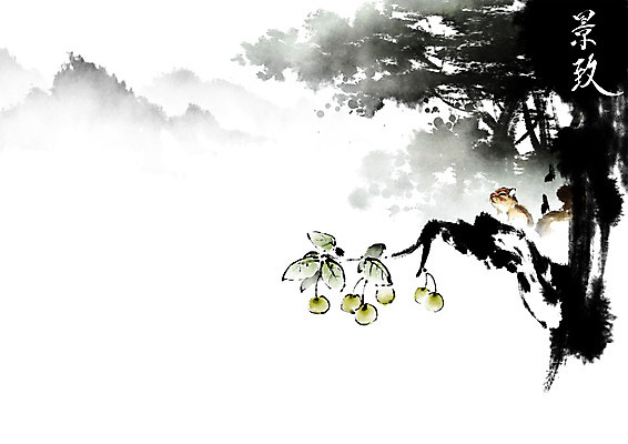 PSD 나무 동물 열매 잎 일러스트 캘리그라피 붓터치 사람없음 한자 안개 농촌 시골 다람쥐 번짐 산수화 국내일러스트 식물 문자 날씨 설치류 동양화 파일형식 효과