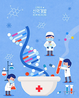 전신 여자 남자 하늘색 일러스트 세포 실험 성인 세명 알약 약 DNA 연구원 비커 염색체 조제 개발 성인만 코로나바이러스 신약개발 델타변이바이러스 국내일러스트 AI파일 직업 의학 실험기구 사람 파란색 바이러스 생명공학 만들기 파일형식 벡터 신약_의학