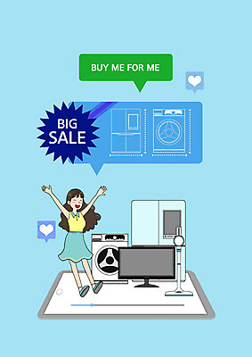 전신 PSD 여자 말풍선 일러스트 한명 파란색 전자제품 쇼핑 태블릿 세일 텔레비전 만세 냉장고 청소기 건조기 빅세일 여자한명만 1인미디어 하울 국내일러스트 1 컬러 모션 사람 스마트기기 기계 가전제품 청소도구 방송 신조어 여자만 파일형식
