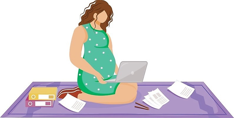 EPS 해외이미지 전신 여자 일러스트 한명 앉기 성인 노트북 카펫 임산부 업무 문서 성인여자한명만 해외202007 해외일러스트 1 모션 사람 전자제품 임신 작업 여자한명만 성인여자만 파일형식 벡터