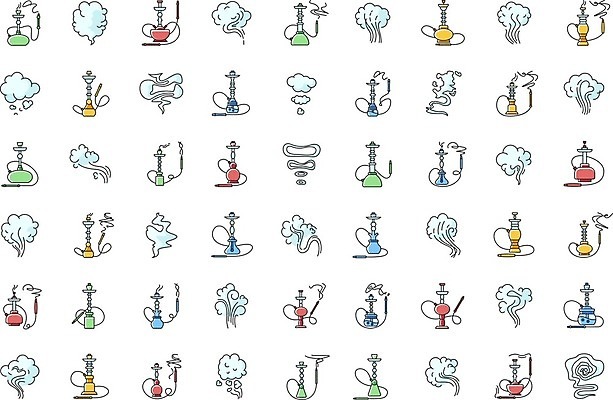 EPS 해외이미지 클립아트 일러스트 사람없음 플랫 연기 심플 호스 물담배 해외202007 해외일러스트 담배 파일형식 벡터