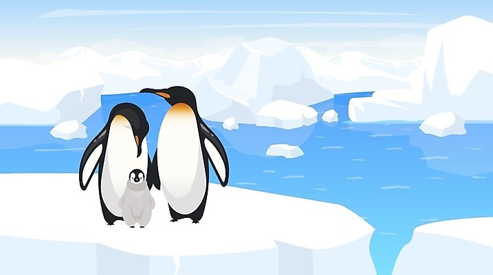 EPS 해외이미지 무료이미지 디자인 야생동물 바다 백그라운드 겨울 일러스트 가족 풍경 사람없음 얼음 펭귄 빙하 빙산 아기펭귄 해외202007 해외일러스트 자연요소 동물 계절 새끼 관계 조류 파일형식 벡터