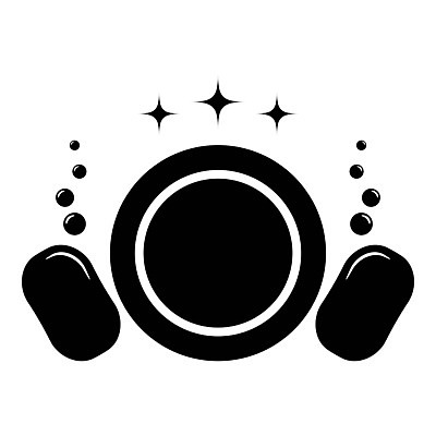 EPS 해외이미지 그릇 식기 접시 일러스트 주방용품 사람없음 주방 검은색 거품 설거지 비누 스펀지 해외202007 해외일러스트 컬러 생활용품 가사 위생용품 파일형식 벡터