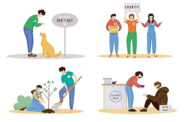 EPS 해외이미지 전신 여자 남자 음식 캠페인 일러스트 텍스트 프레임 들기 여러명 성인 환경 삽 손내밀기 기부 돌봄 심기 헬프 성인만 자선단체 해외202007 해외일러스트 다수 모션 사람 손짓 도움 그룹 자선 파일형식 벡터