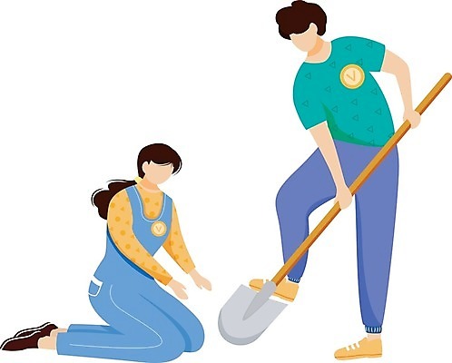 EPS 해외이미지 전신 커플 여자 남자 일러스트 자연 함께함 들기 성인 두명 농부 무릎꿇기 삽 원예 돌봄 심기 헬프 성인만 해외202007 해외일러스트 직업 컨셉 관계 모션 사람 취미 도움 생태계 파일형식 벡터