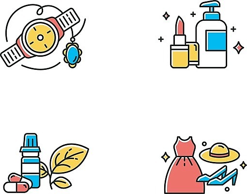 EPS 해외이미지 무료이미지 옷 일러스트 사람없음 쇼핑 약 화장품 보석 손목시계 해외202007 해외일러스트 시계 장신구 의학 뷰티 광석 파일형식 벡터