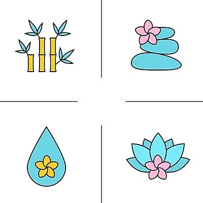 EPS 해외이미지 클립아트 꽃 일러스트 사람없음 파란색 스파 허브 대나무 오브젝트 아로마테라피 해외202007 해외일러스트 나무 식물 컬러 테라피 파일형식 벡터