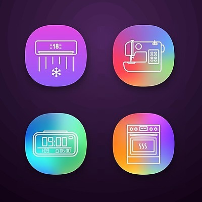 EPS 해외이미지 시계 일러스트 사람없음 오븐 스토브 재봉틀 에어컨 디지털시계 해외202007 해외일러스트 가전제품 파일형식 벡터