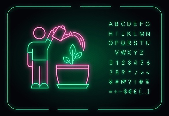 EPS 해외이미지 화분 잎 일러스트 사람모양 사람없음 물뿌리개 원예 네온 묘목 해외일러스트 모양 나무 식물 취미 파일형식 벡터