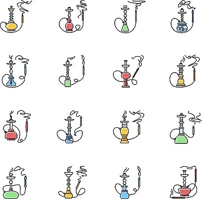 EPS 해외이미지 클립아트 일러스트 사람없음 컬러풀 플랫 물담배 해외202007 해외일러스트 컬러 담배 파일형식 벡터