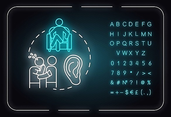 EPS 해외이미지 일러스트 사람모양 앉기 사람없음 소파 우정 네온 귀 위로 조언 해외일러스트 모양 의자 모션 신체부위 친구 파일형식 벡터