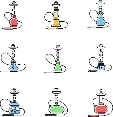 EPS 해외이미지 클립아트 일러스트 사람없음 컬러풀 플랫 심플 물담배 해외202007 해외일러스트 컬러 담배 파일형식 벡터