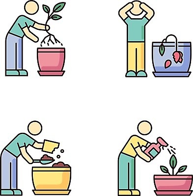 EPS 해외이미지 클립아트 식물 일러스트 사람없음 초록색 플랫 원예 심플 내추럴 모종 묘목 해외202007 해외일러스트 나무 컬러 취미 파일형식 벡터