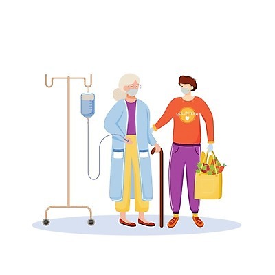 EPS 해외이미지 전신 무료이미지 여자 노년 남자 할머니 일러스트 지팡이 함께함 마스크 들기 성인 두명 걷기 잡기 장바구니 돌봄 링거걸이 해외202007 해외일러스트 컨셉 모션 사람 쇼핑 바구니 파일형식 벡터