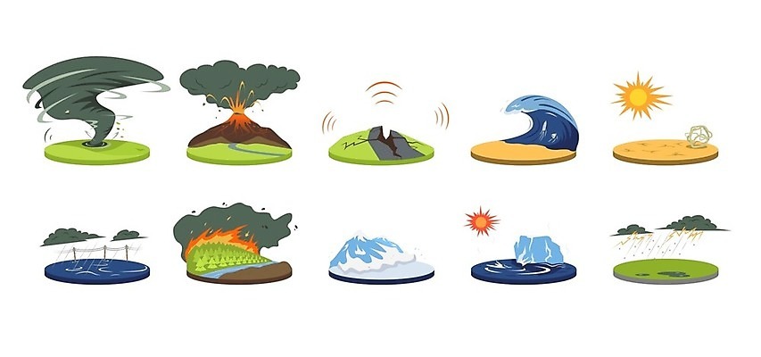 EPS 해외이미지 디자인 지구 일러스트 날씨 그래픽 컬러풀 글로벌 환경 손상 변화 플랫 위험 만화 홍수 화산 장면 충격 폭풍 가뭄 온도 내추럴 뇌우 쓰나미 엘리먼트 재앙 지진 파멸 해외202007 해외일러스트 컬러 컨셉 산 자연재해 해일 파일형식 벡터 소멸