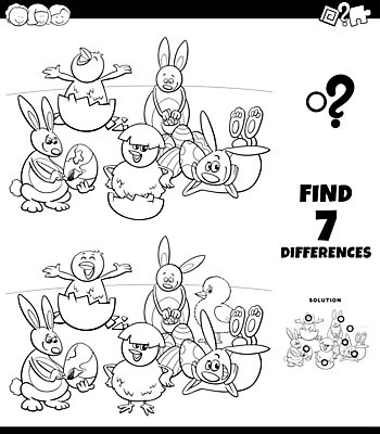 EPS 해외이미지 디자인 여러마리 일러스트 흑백 병아리 사람없음 토끼 색칠공부 틀린그림찾기 젠탱글 해외202007 해외일러스트 다수 포유류 놀이 조류 촬영기법 반려동물 학습 색칠 파일형식 벡터