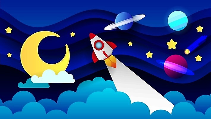 EPS 해외이미지 무료이미지 별 백그라운드 일러스트 사람없음 파란색 우주 행성 로켓 달 해외202007 해외일러스트 자연요소 컬러 파일형식 벡터 무료콘텐츠