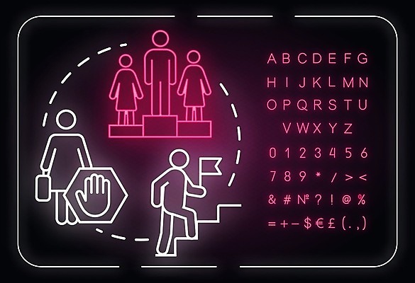 EPS 해외이미지 일러스트 사람없음 깃발 오르기 네온 승진 성차별 해외일러스트 모션 차별 파일형식 벡터