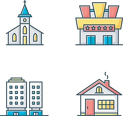 EPS 해외이미지 클립아트 건축물 외관 일러스트 건축양식 주택 사람없음 건물 교회 플랫 심플 해외202007 해외일러스트 건축 종교건축 파일형식 벡터