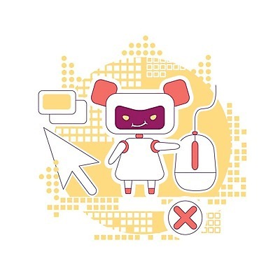 EPS 해외이미지 캐릭터 일러스트 사람없음 빨간색 노란색 금지 마우스 로봇 커서 해외202007 AI_인공지능 해외일러스트 일러캐릭터 컬러 컴퓨터용품 파일형식 벡터