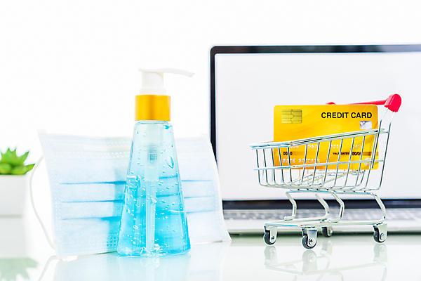 포토 JPG 해외이미지 무료이미지 마스크 사람없음 파란색 노트북 쇼핑 사무실 신용카드 예방 소독제 코로나바이러스 손소독제 해외202007 해외202105 델타변이바이러스 해외포토 컬러 비즈니스 금융 전자제품 바이러스 파일형식