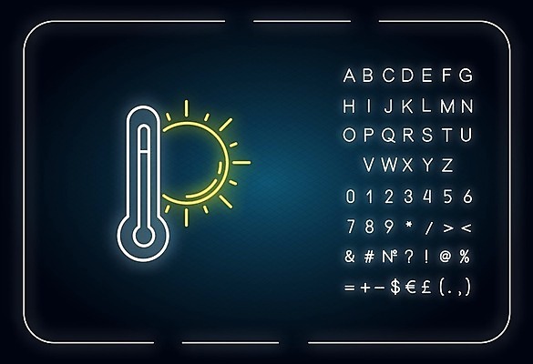 EPS 해외이미지 일러스트 사람없음 태양 더위 온도계 네온 해외일러스트 자연요소 날씨 파일형식 벡터