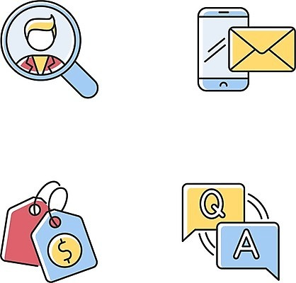 EPS 해외이미지 클립아트 일러스트 사람없음 스마트폰 꼬리표 디지털 메시지 이메일 플랫 질문 심플 가격표 해외202007 해외일러스트 핸드폰 스마트기기 라벨 파일형식 벡터