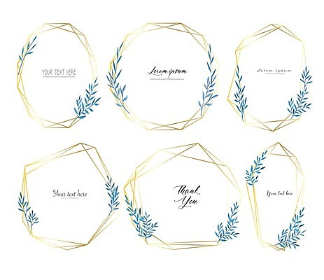 EPS 해외이미지 선 잎 일러스트 사람없음 파란색 세트 테두리 지오메트릭 해외202007 해외일러스트 식물 컬러 파일형식 벡터