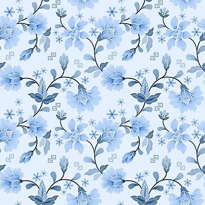 EPS 해외이미지 무료이미지 디자인 꽃 백그라운드 잎 꽃무늬 패턴 일러스트 사람없음 파란색 해외202007 해외일러스트 식물 컬러 무늬 파일형식 벡터
