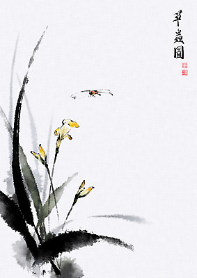 PSD 식물 꽃 곤충 잎 일러스트 캘리그라피 붓터치 사람없음 풀 잡초 잠자리 동양화 번짐 낙관 국내일러스트 동물 미술 파일형식 효과