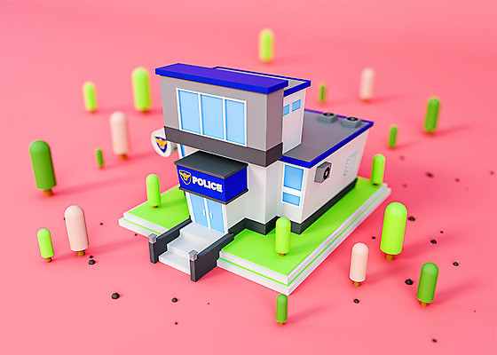 PSD 나무 편집 편집이미지 분홍색 사람없음 건물 3D소스 3D 귀여움 경찰 입체 디지털합성 오브젝트 경찰서 로우폴리 편집소스 편집3D 식물 직업 건축물 컬러 컨셉 파일형식