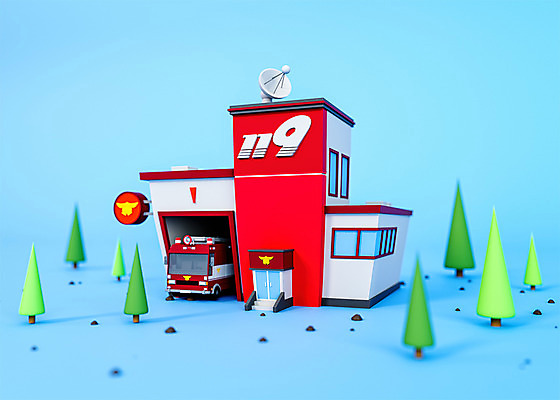 PSD 나무 편집 편집이미지 사람없음 건물 파란색 3D소스 3D 귀여움 소방 입체 디지털합성 오브젝트 소방차 119 소방서 로우폴리 편집소스 편집3D 식물 건축물 컬러 컨셉 자동차 전화번호 파일형식