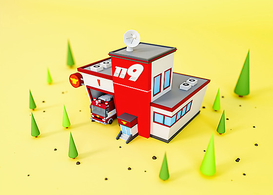 PSD 나무 편집 편집이미지 사람없음 건물 노란색 3D소스 3D 귀여움 소방 입체 디지털합성 오브젝트 소방차 119 소방서 로우폴리 편집소스 편집3D 식물 건축물 컬러 컨셉 자동차 전화번호 파일형식