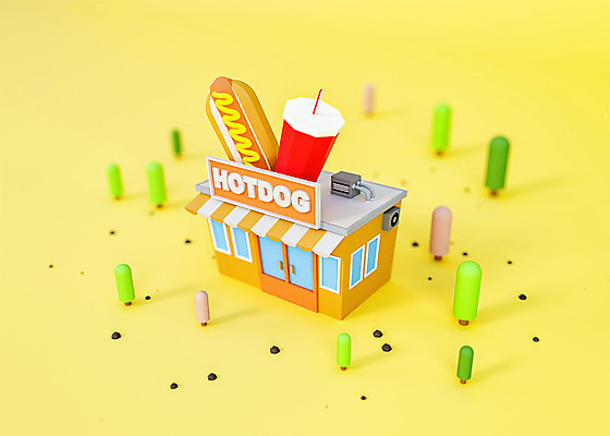 PSD 나무 편집 편집이미지 패스트푸드 사람없음 건물 노란색 3D소스 3D 귀여움 상점 입체 디지털합성 오브젝트 핫도그 로우폴리 편집소스 편집3D 식물 건축물 음식 컬러 컨셉 인스턴트 파일형식