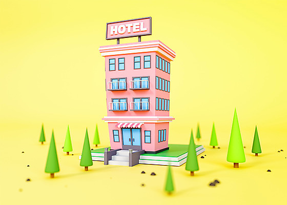 PSD 나무 편집 편집이미지 호텔 사람없음 건물 노란색 3D소스 3D 귀여움 입체 디지털합성 오브젝트 여관 로우폴리 편집소스 편집3D 식물 건축물 컬러 컨셉 숙소 파일형식